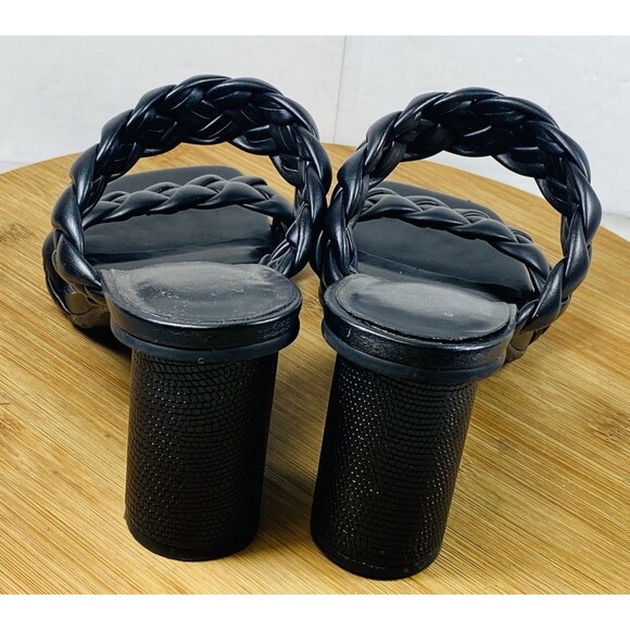 A New Day Sandals Womens Size 6 Braided Straps Slide Casual Black Faux Leather - Picture 4 of 6